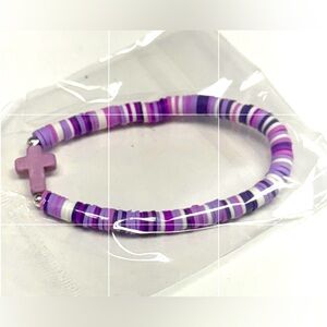 Purple Beaded Bracelet with Cross Charm